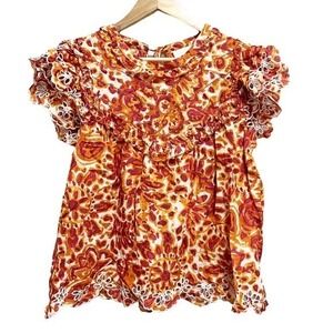 House of Harlow 1960 Boho Floral Ruffle Top Medium Cottagecore Festival